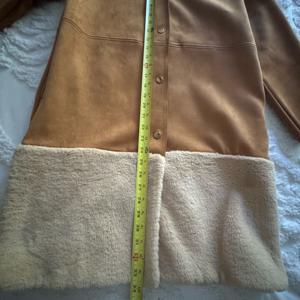 Zara Ladies Coat Faux Suede Sheepskin Shearling  Fur Lightweight Tan Cream  S - Picture 16 of 16